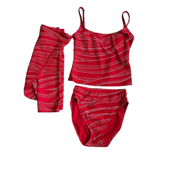ANNE COLE COLLECTION 3 PCs red & white swim suit and cover-up, size 8, VGC - Picture 4 of 13